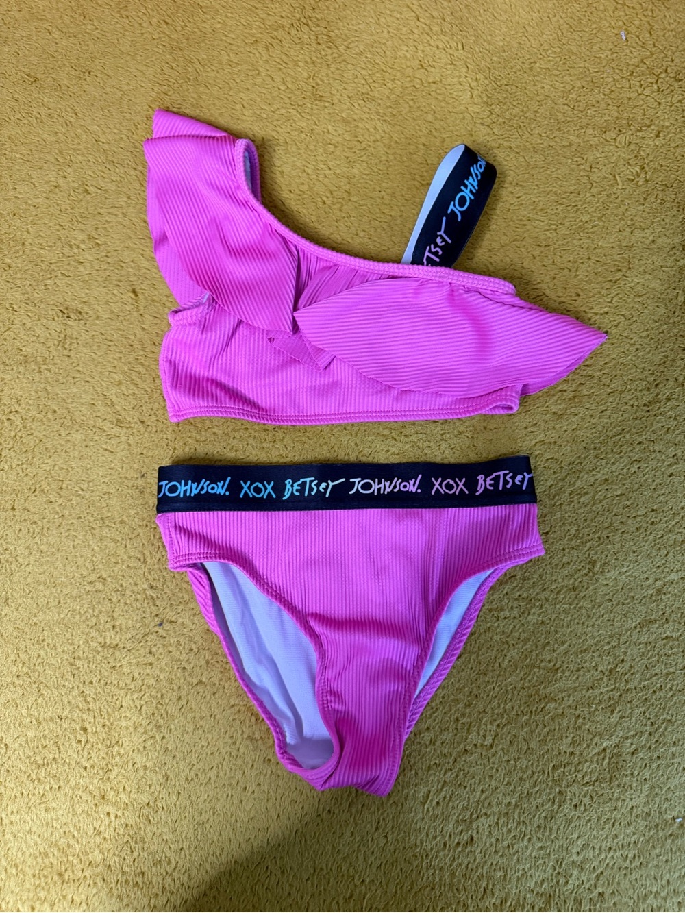 girls Betsey Johnson Pink Ribbed Bikini swimsuit Set sz 10